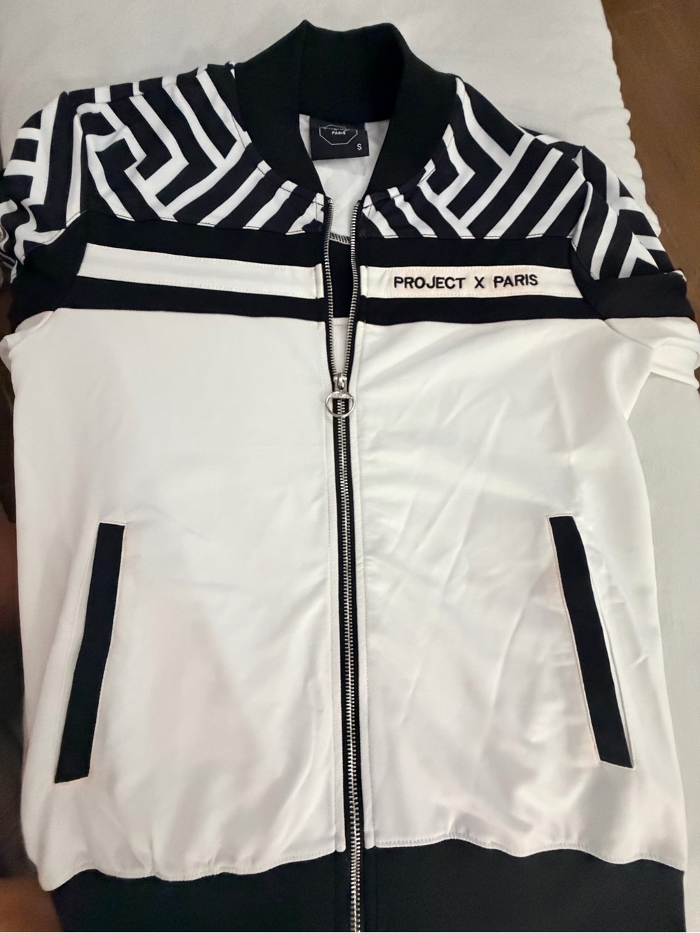 Men's White & Black Bomber Jacket